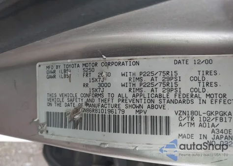 2001 Toyota 4Runner Sr5 V6 z USA, uszkodzony, nr VIN JT3GN86R810196179